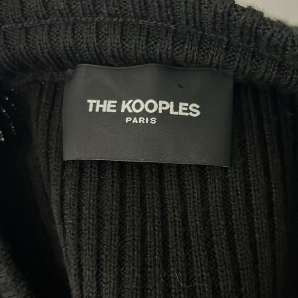 The Kooples Black Knit Quilted LeatherShoulder Patch Cropped Sweater sz 3/Large - Picture 11 of 15